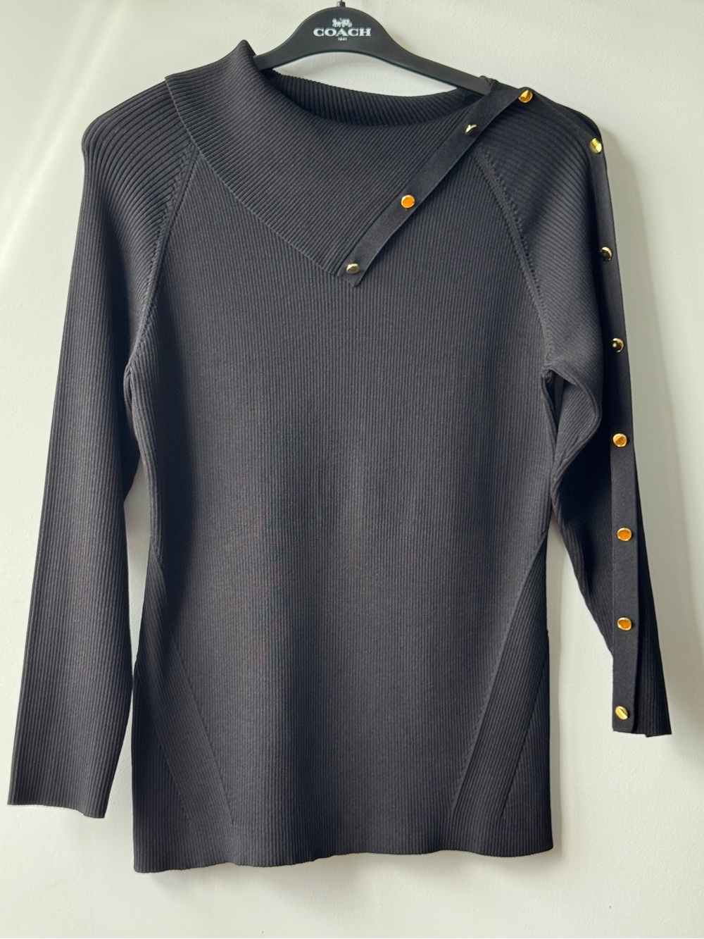 Karen Millen ribbed knit top in black, size XL